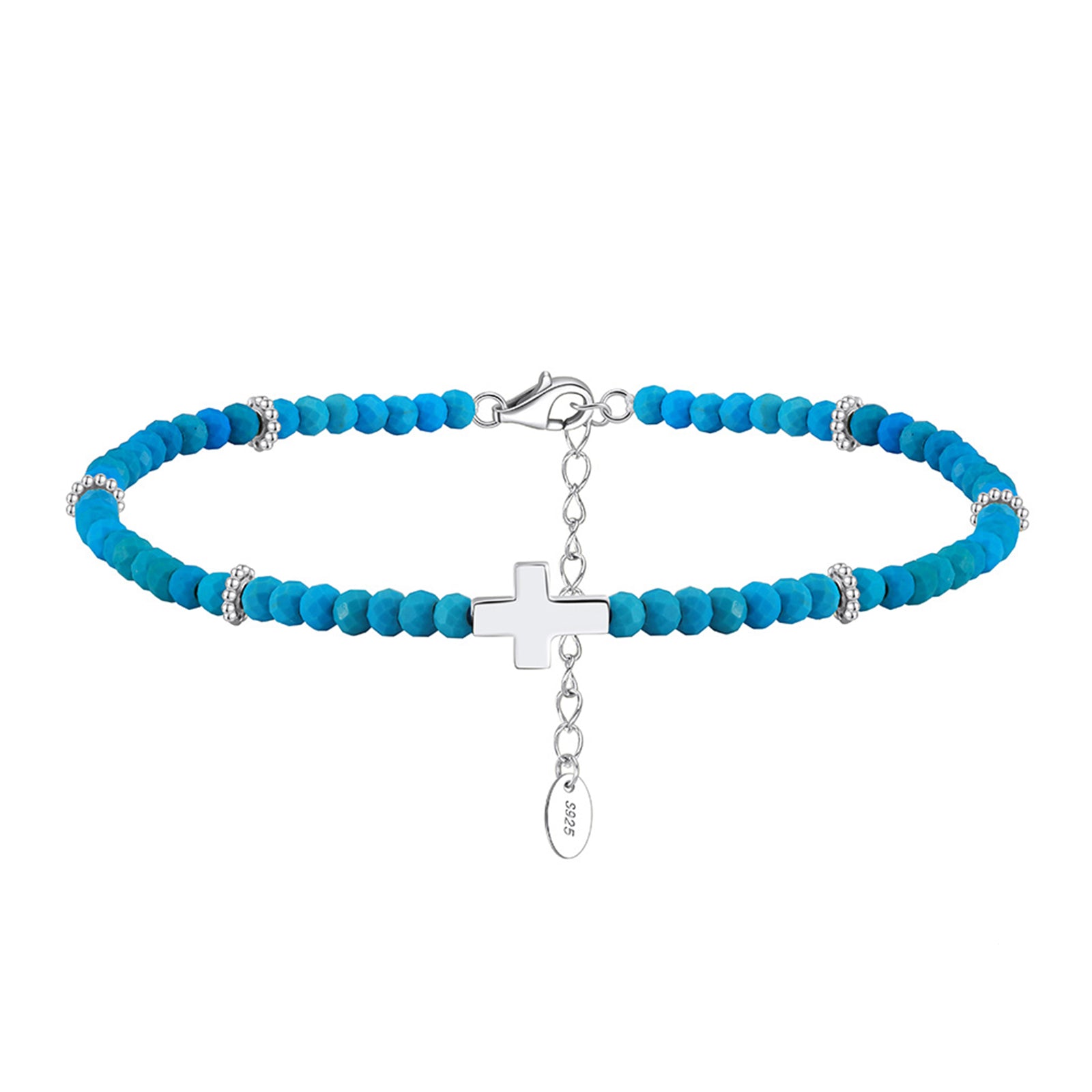 PEETTY turquoise cross anklet beaded 925 sterling silver 14k gold plated adjustable for women gift white gold