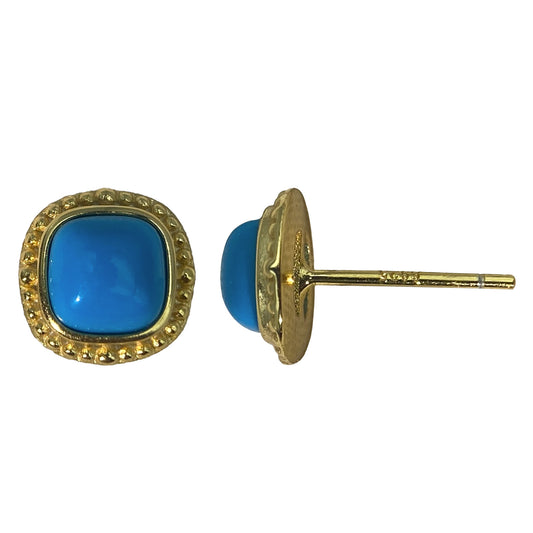 PEETTY turquoise stud earrings small vintage square gemstone studs