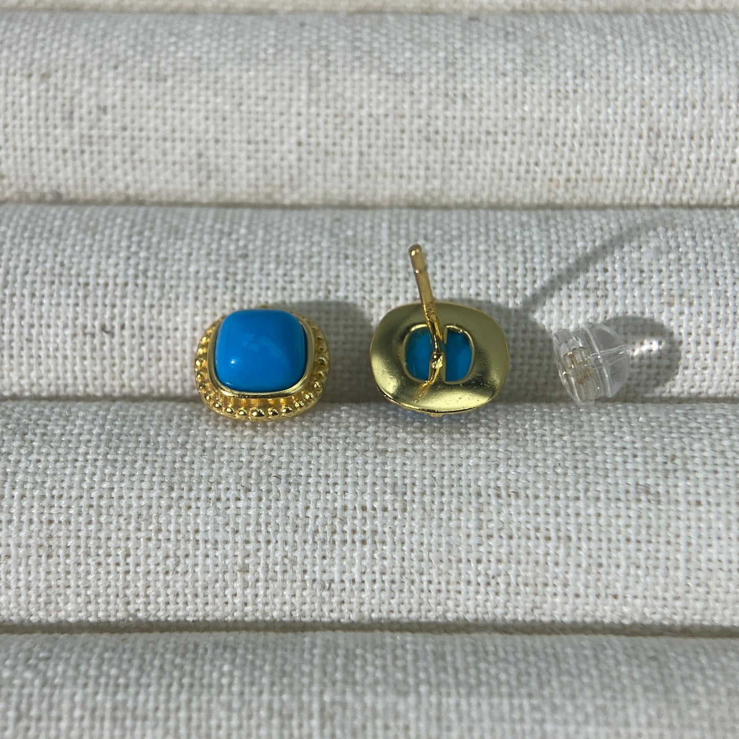 PEETTY turquoise stud earrings small vintage square gemstone studs detail