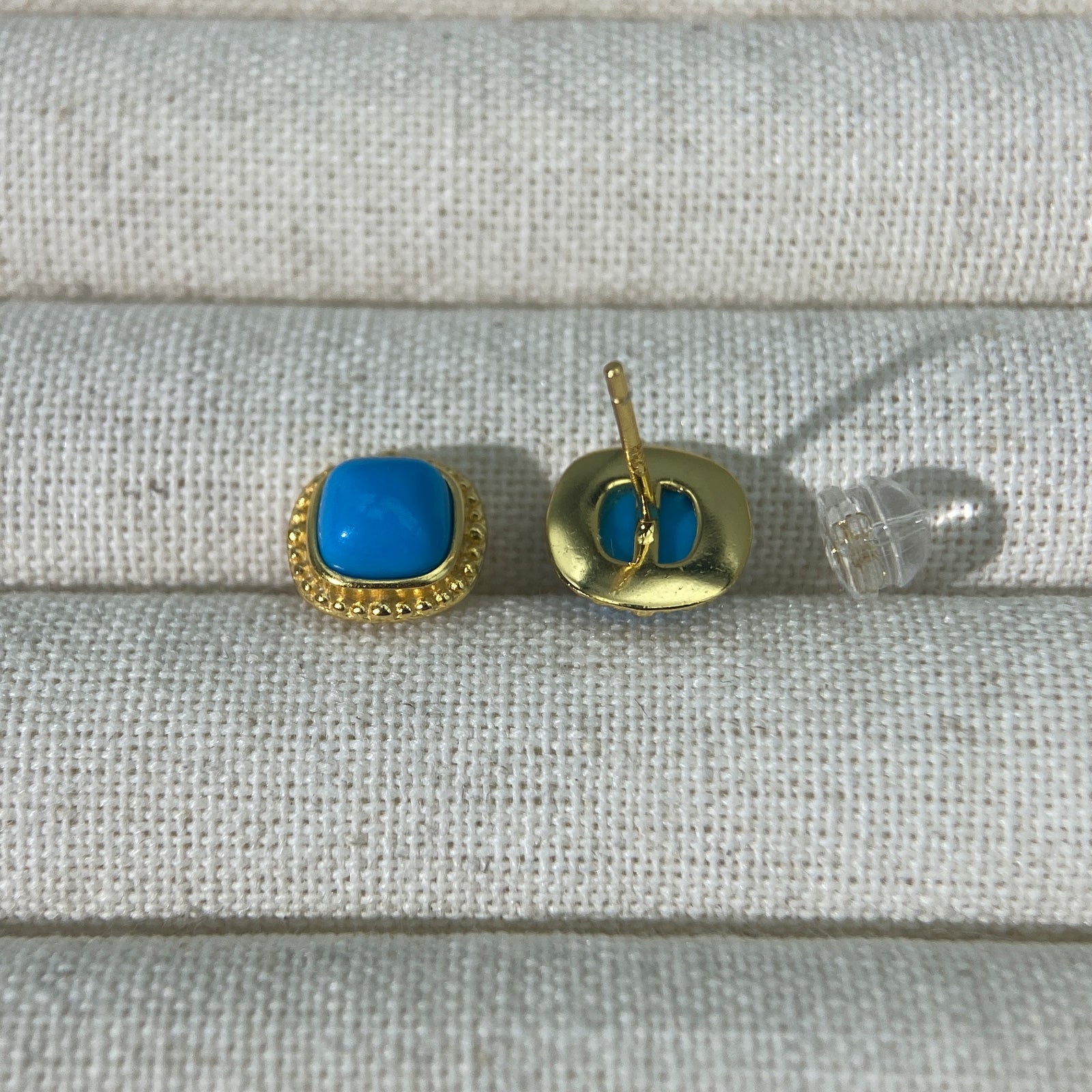 PEETTY turquoise stud earrings small vintage square gemstone studs detail