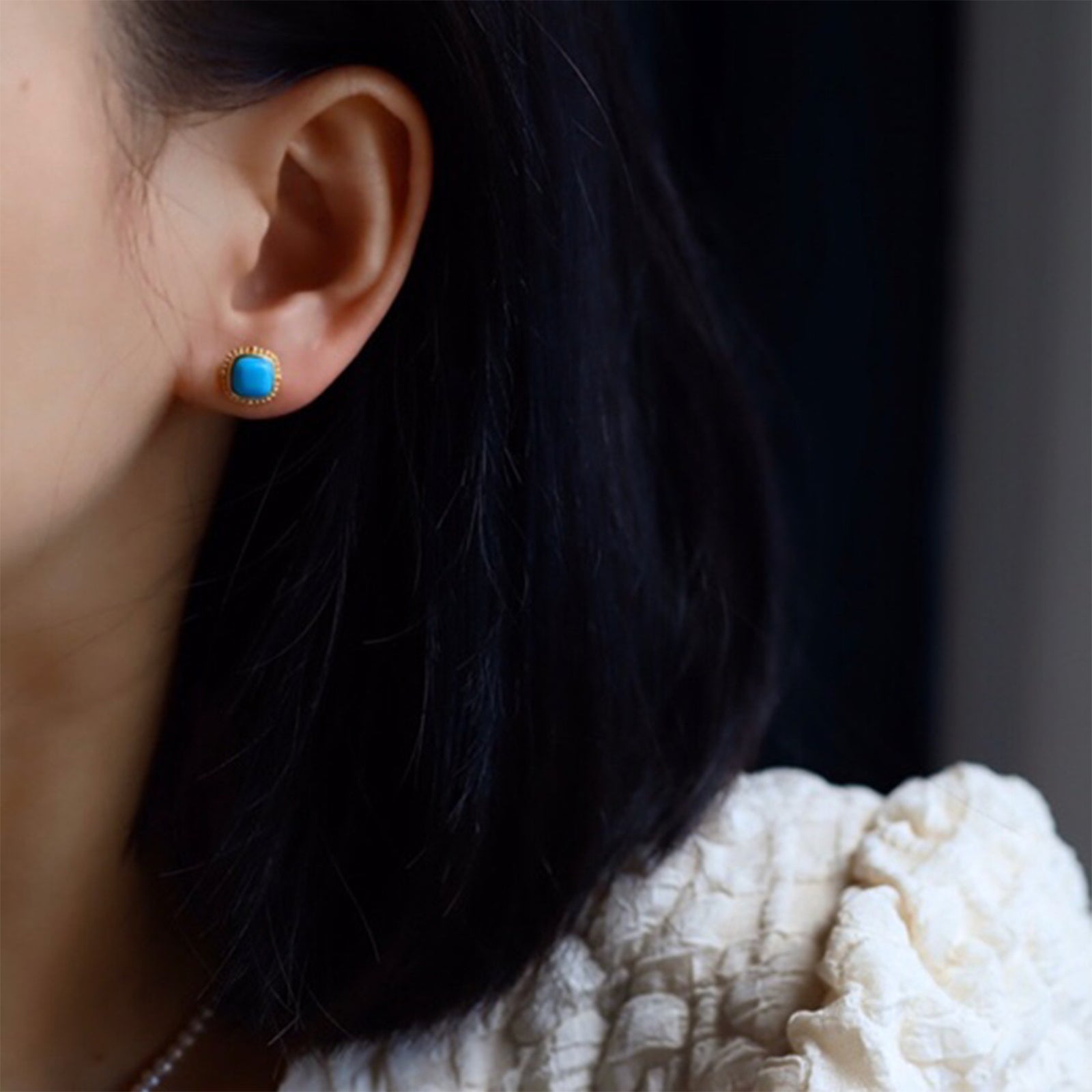 PEETTY turquoise stud earrings small vintage square gemstone studs model 01