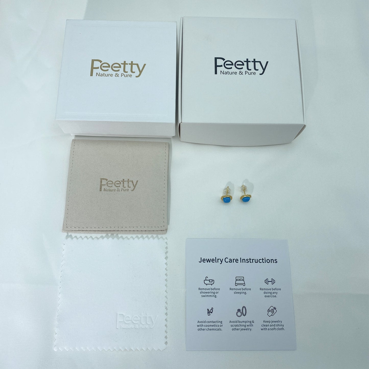 PEETTY turquoise stud earrings small vintage square gemstone studs package