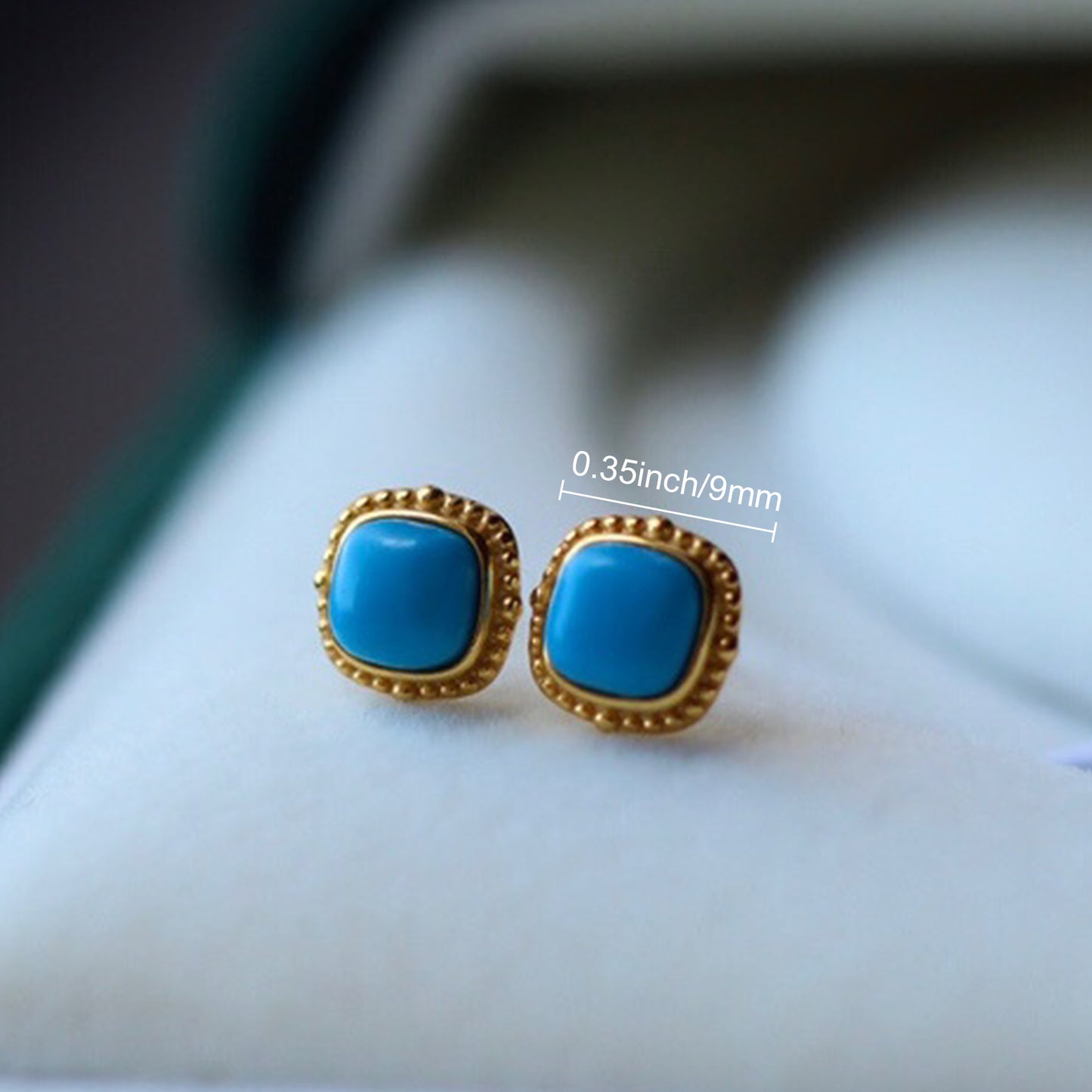 PEETTY turquoise stud earrings small vintage square gemstone studs size