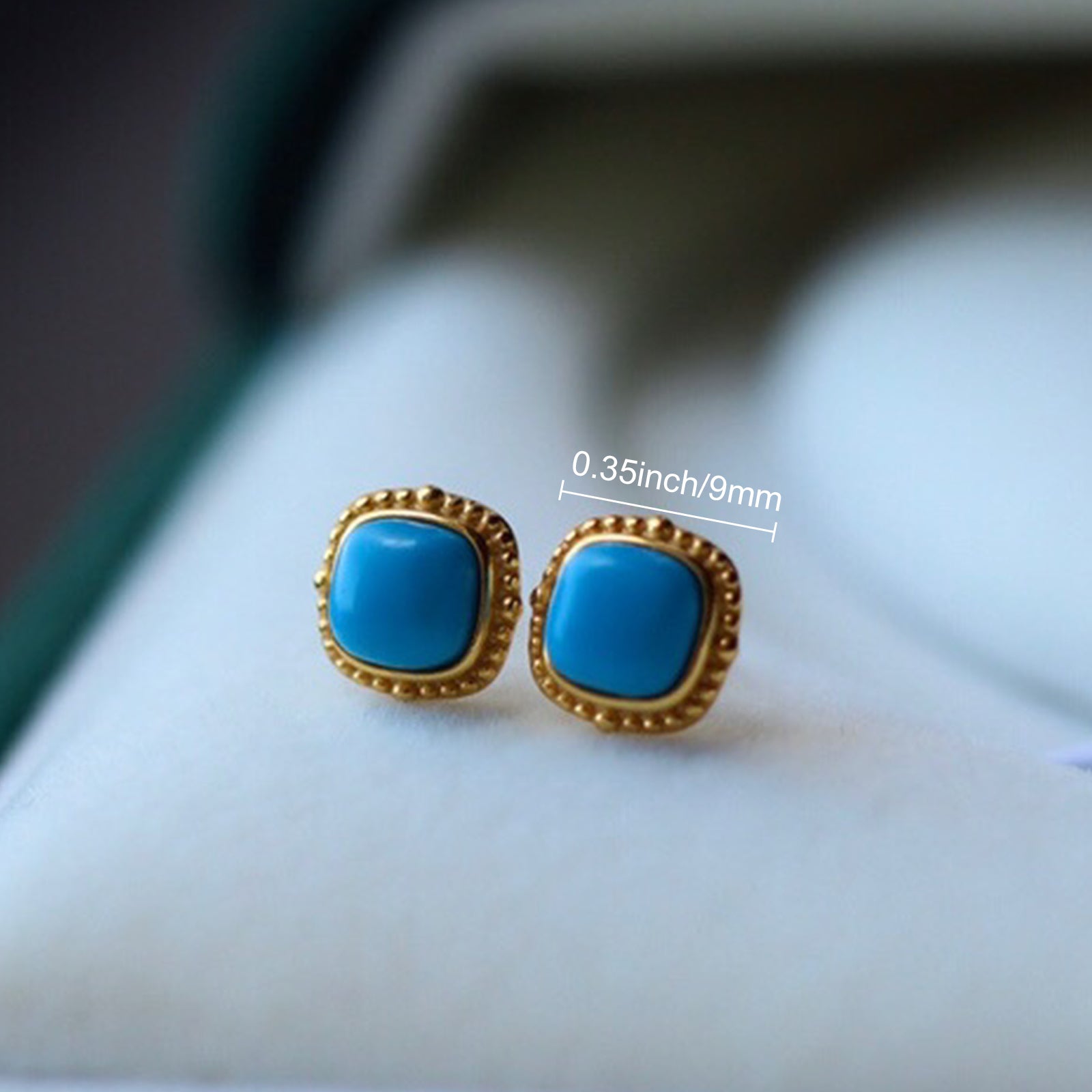 PEETTY turquoise stud earrings small vintage square gemstone studs size