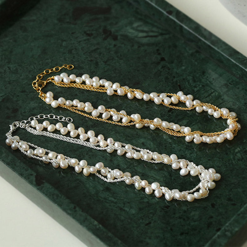 PEETTY twining chain pearl choker gold silver necklace 01