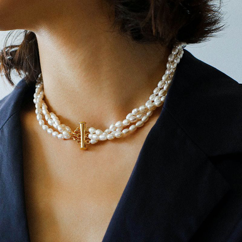 PEETTY vintage 3-strand pearl choker women necklace 11
