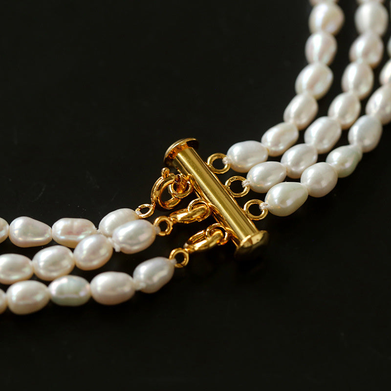 PEETTY vintage 3-strand pearl choker women necklace 23