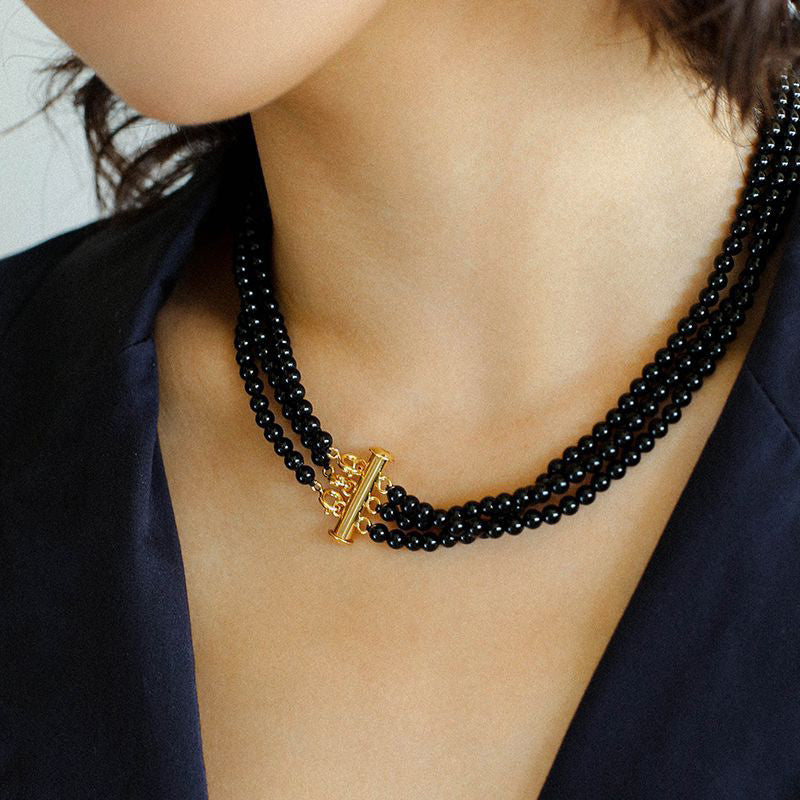 PEETTY vintage 3-strand pearl choker women necklace 31