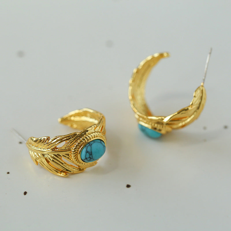 PEETTY vintage feather turquoise earrings 2