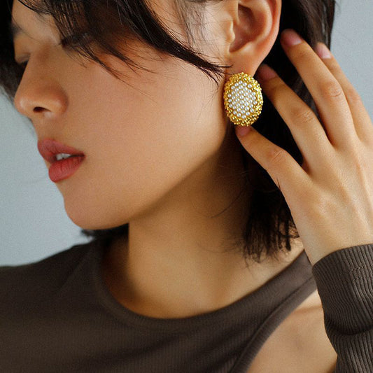 PEETTY vintage rice pearl earrings oval 00