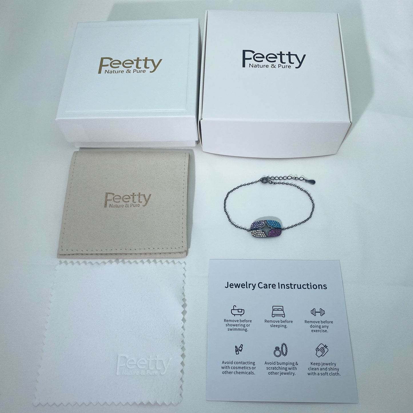 peetty black chain bracelet cubic zirconia turquoise 925 sterling silver adjustable Multicolored Oval package