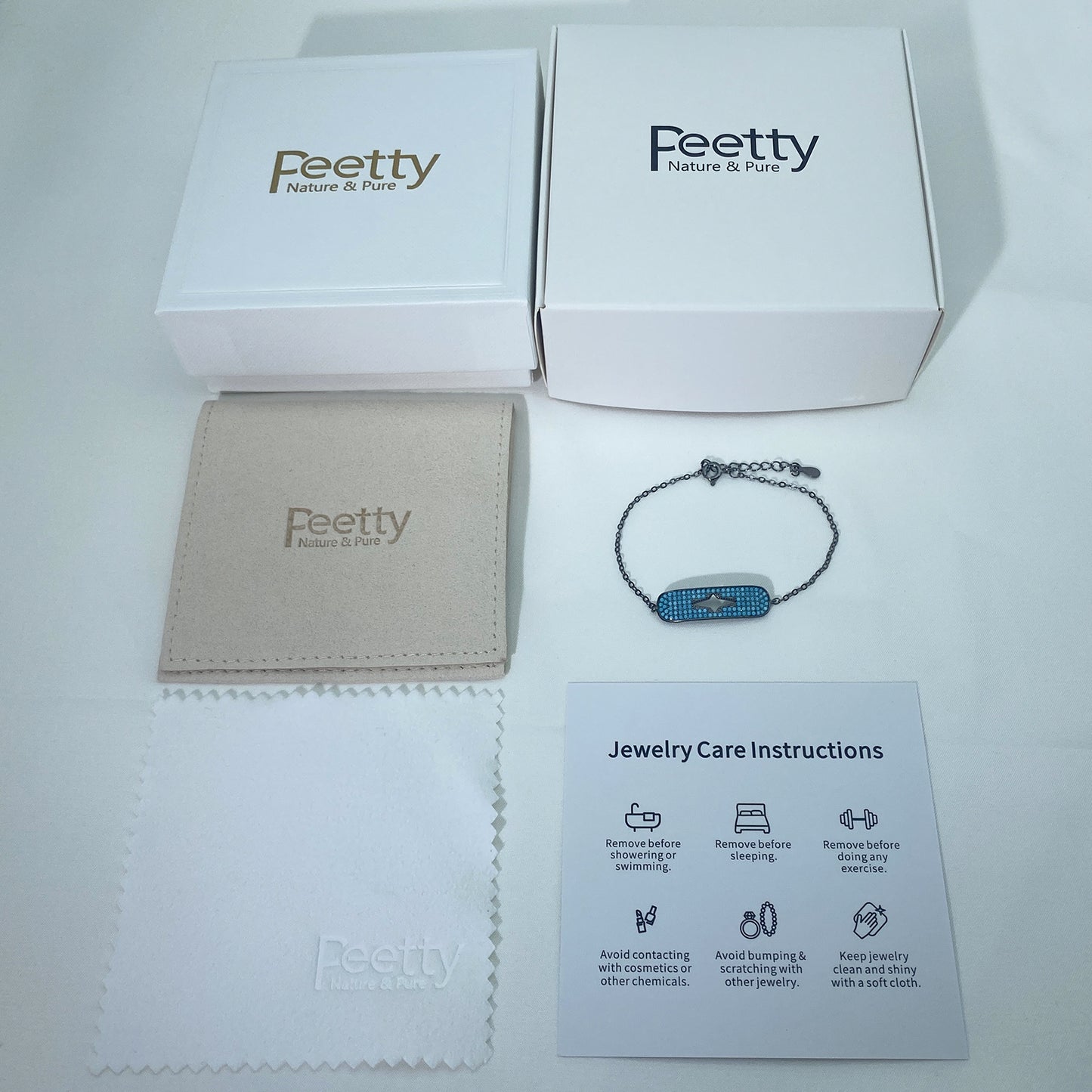 peetty black chain bracelet cubic zirconia turquoise 925 sterling silver adjustable Blue Oval package