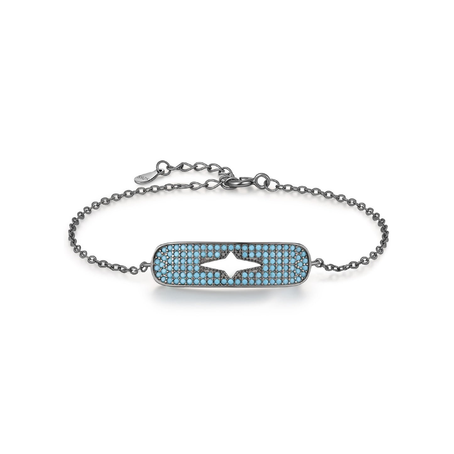 peetty black chain bracelet cubic zirconia turquoise 925 sterling silver adjustable Blue Oval