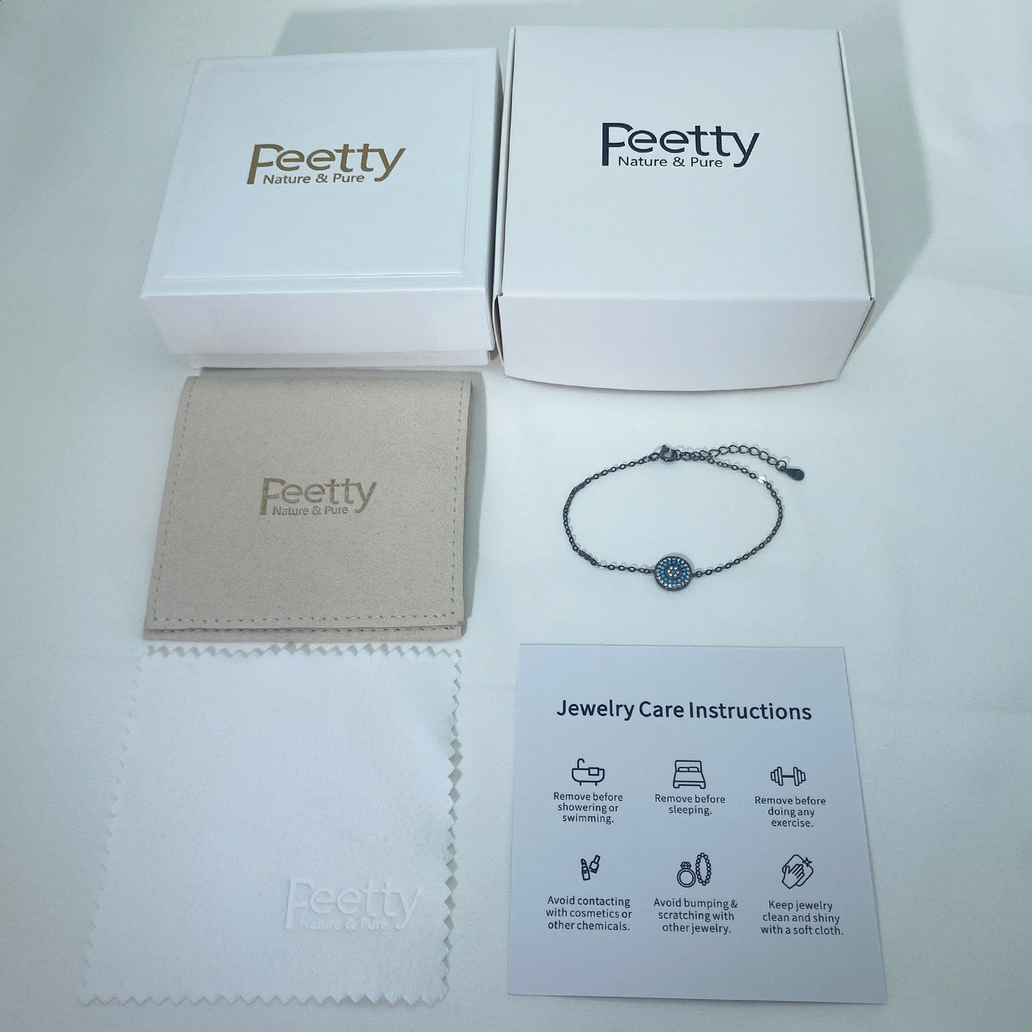 peetty black chain bracelet cubic zirconia turquoise 925 sterling silver adjustable Round package