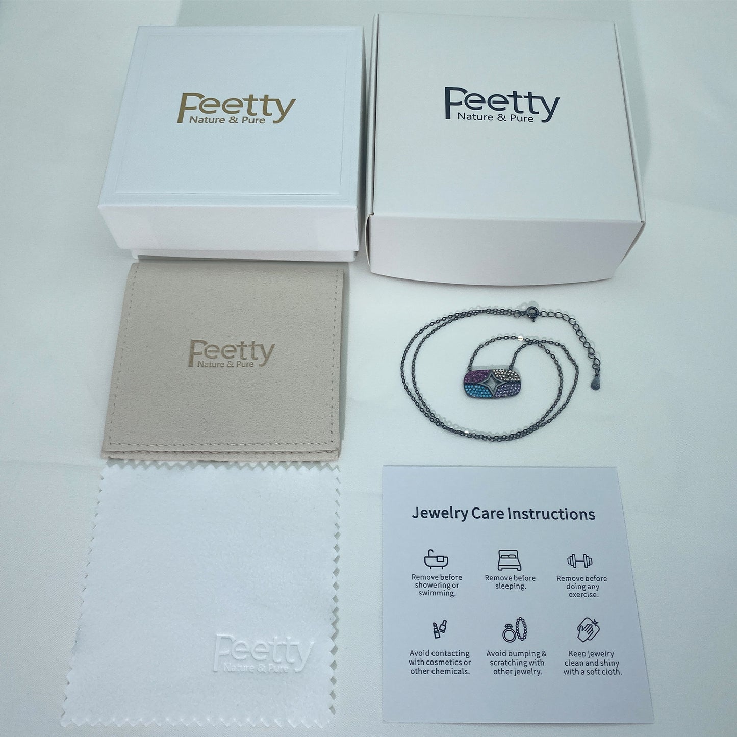 peetty cubic zirconia pendant necklace 925 sterling silver black choker Multicolored Oval package