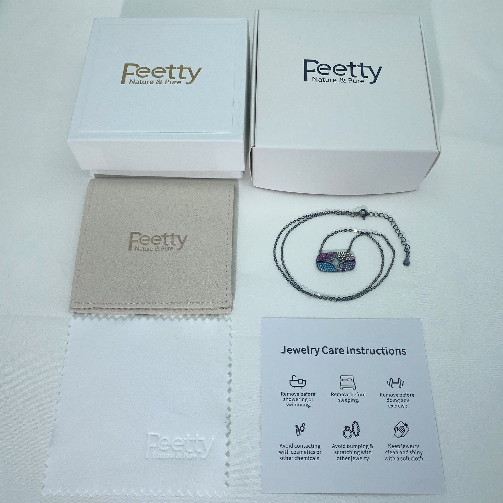 peetty cubic zirconia pendant necklace 925 sterling silver black choker Multicolored Oval package