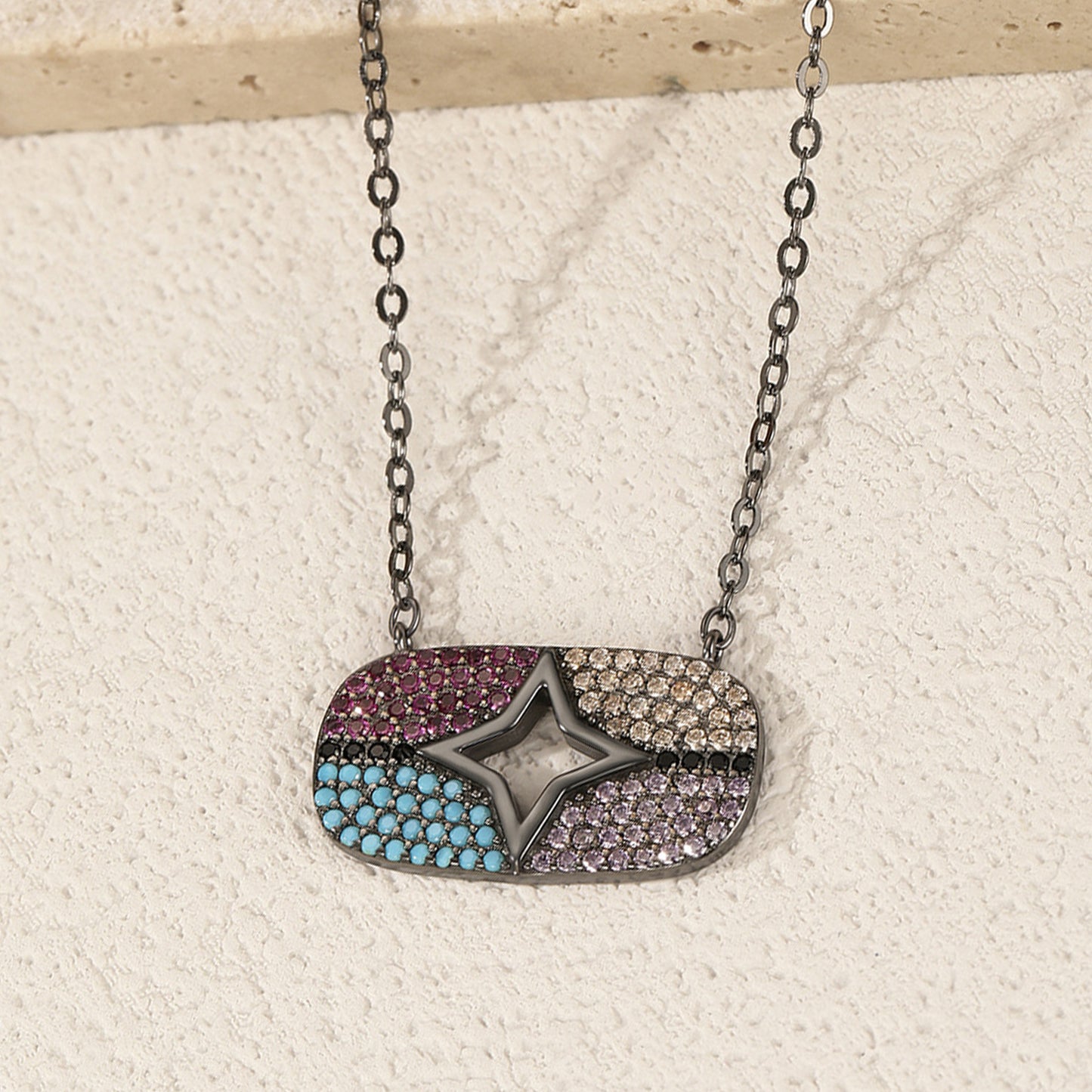 peetty cubic zirconia pendant necklace 925 sterling silver black choker Multicolored Oval 1