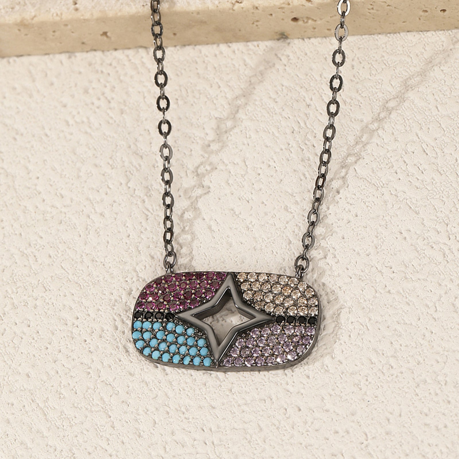 peetty cubic zirconia pendant necklace 925 sterling silver black choker Multicolored Oval 1