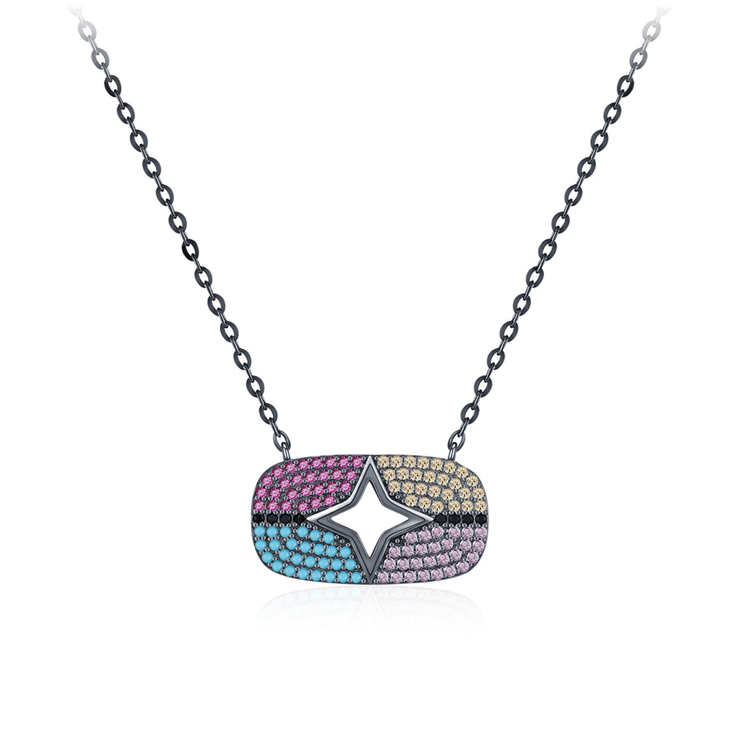 peetty cubic zirconia pendant necklace 925 sterling silver black choker Multicolored Oval