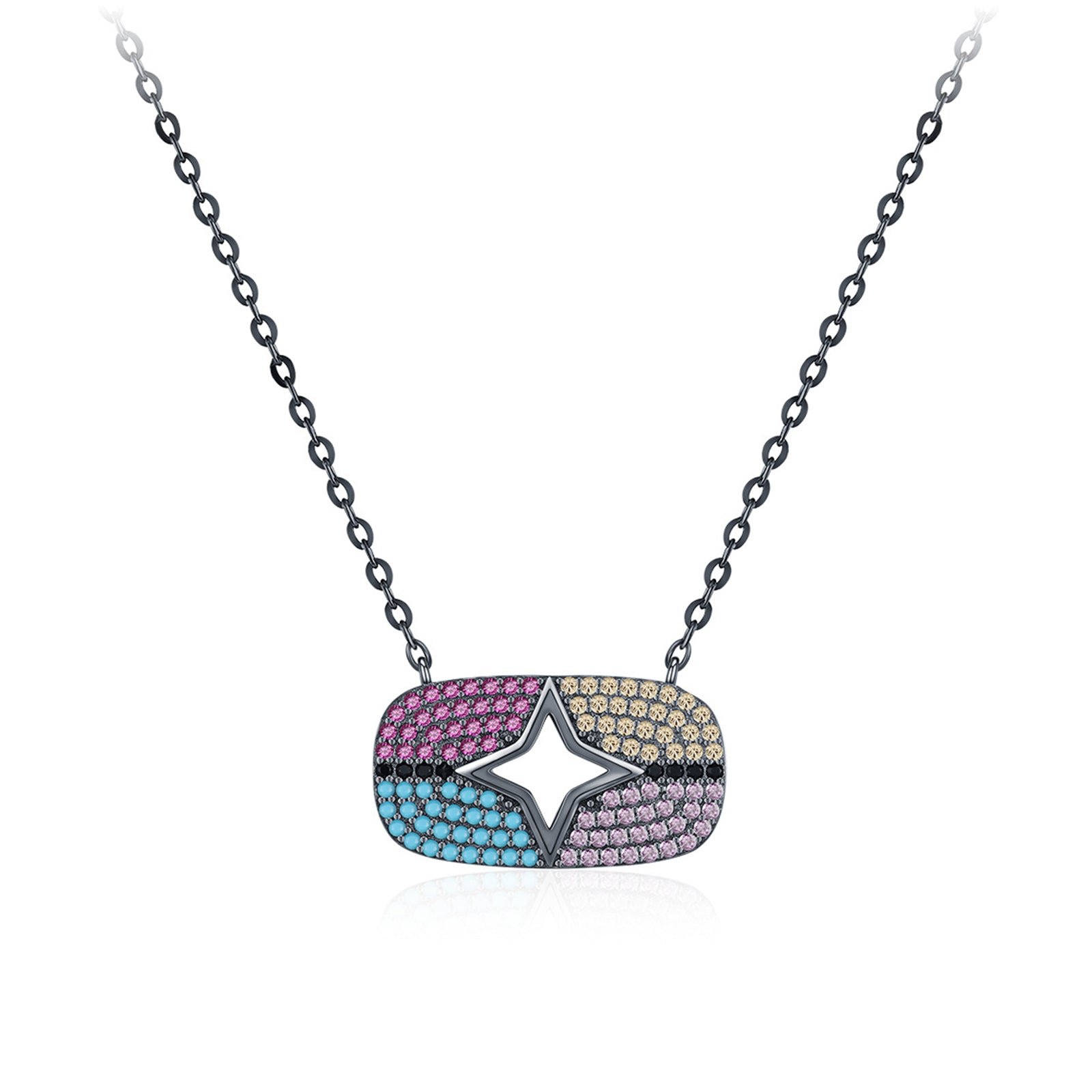 peetty cubic zirconia pendant necklace 925 sterling silver black choker Multicolored Oval
