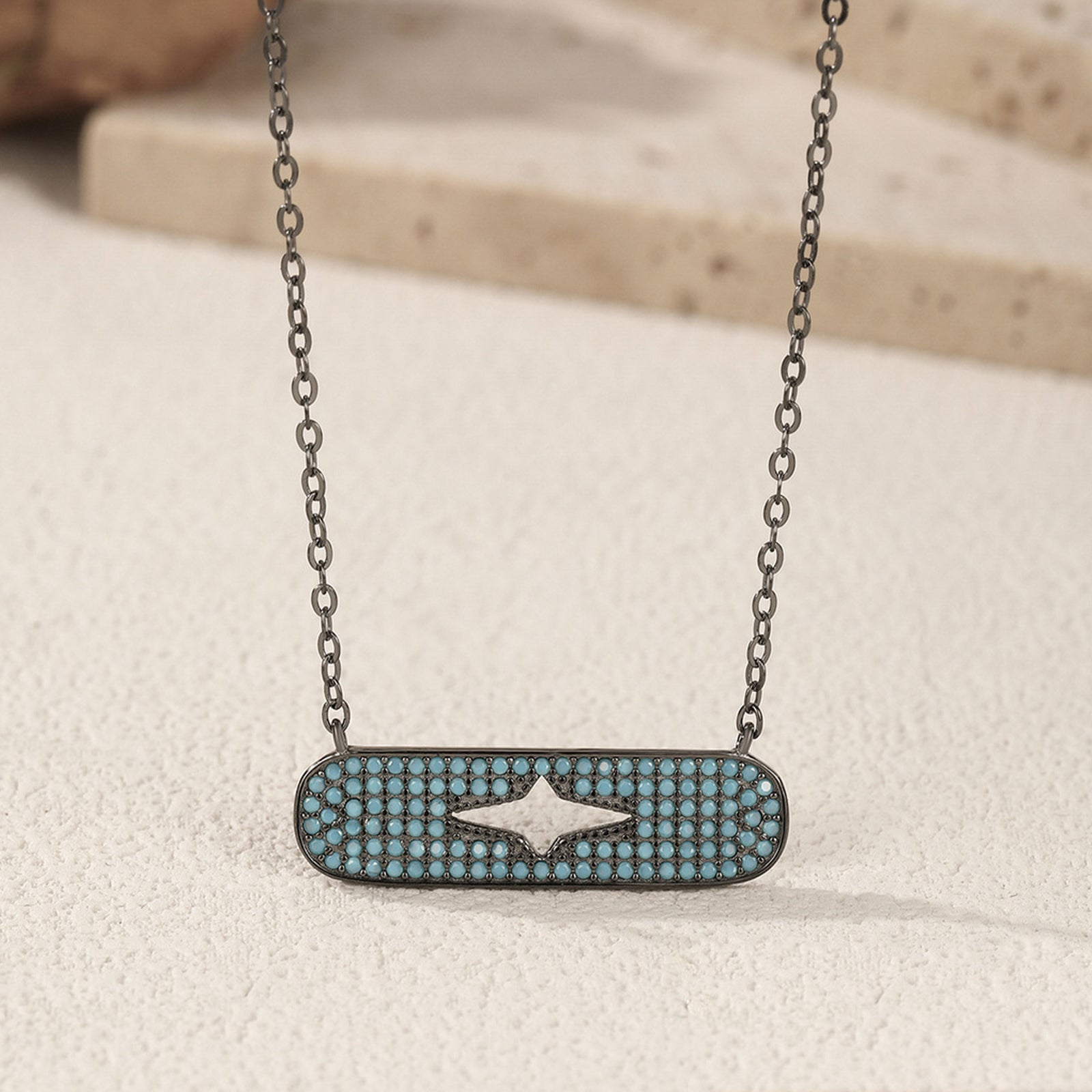 peetty cubic zirconia pendant necklace 925 sterling silver black choker Blue Oval 1