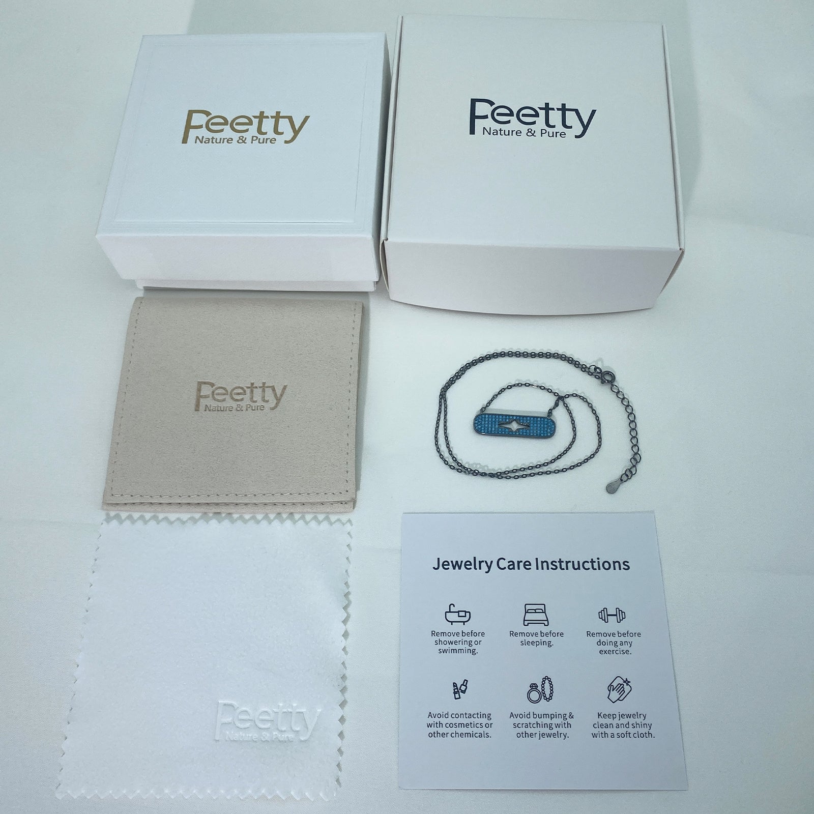 peetty cubic zirconia pendant necklace 925 sterling silver black choker Blue Oval package