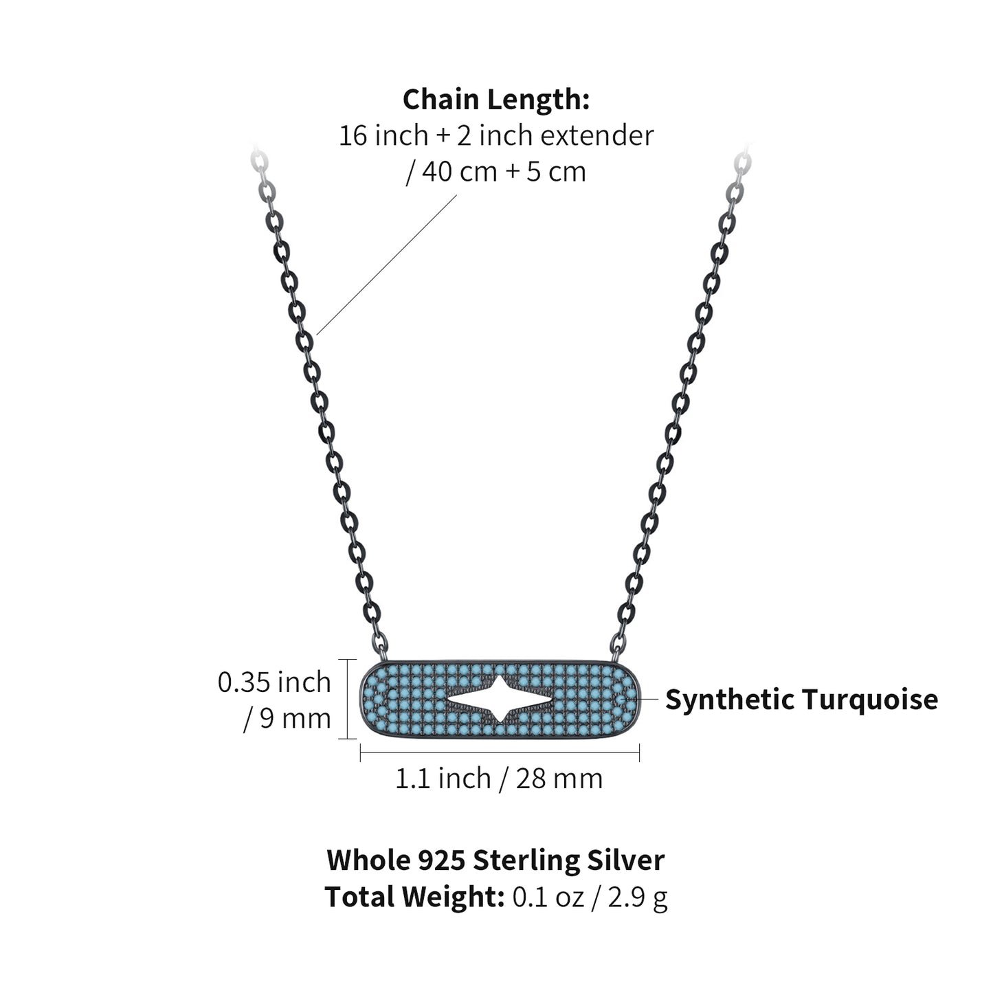 peetty cubic zirconia pendant necklace 925 sterling silver black choker Blue Oval size