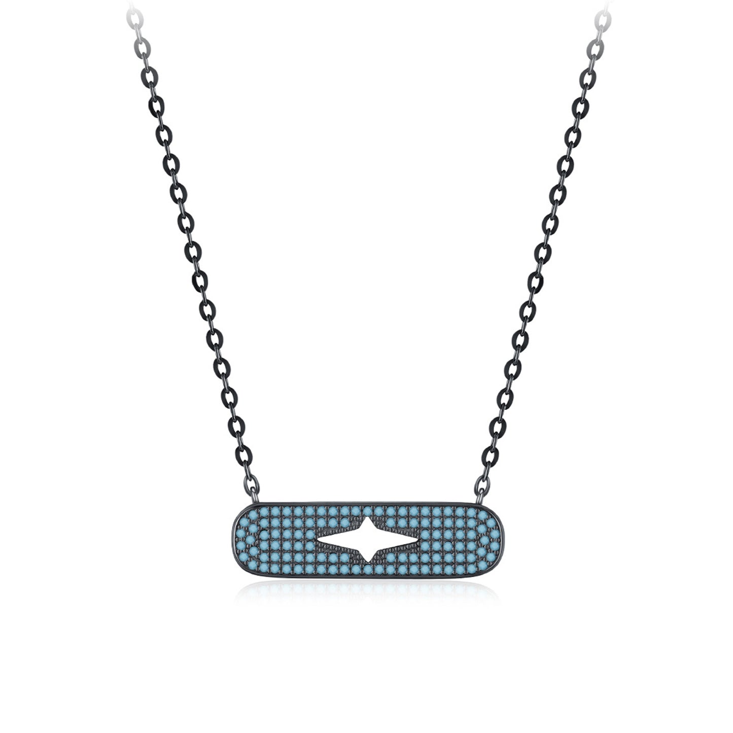 peetty cubic zirconia pendant necklace 925 sterling silver black choker Blue Oval