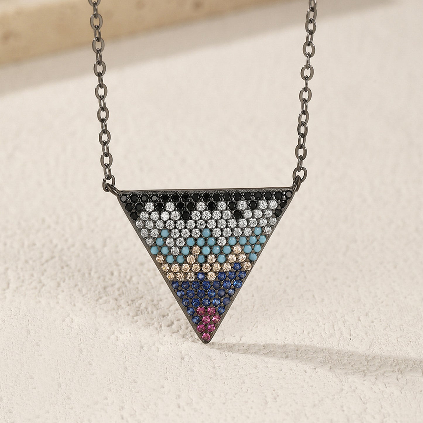 peetty cubic zirconia pendant necklace 925 sterling silver black choker Triangle 1