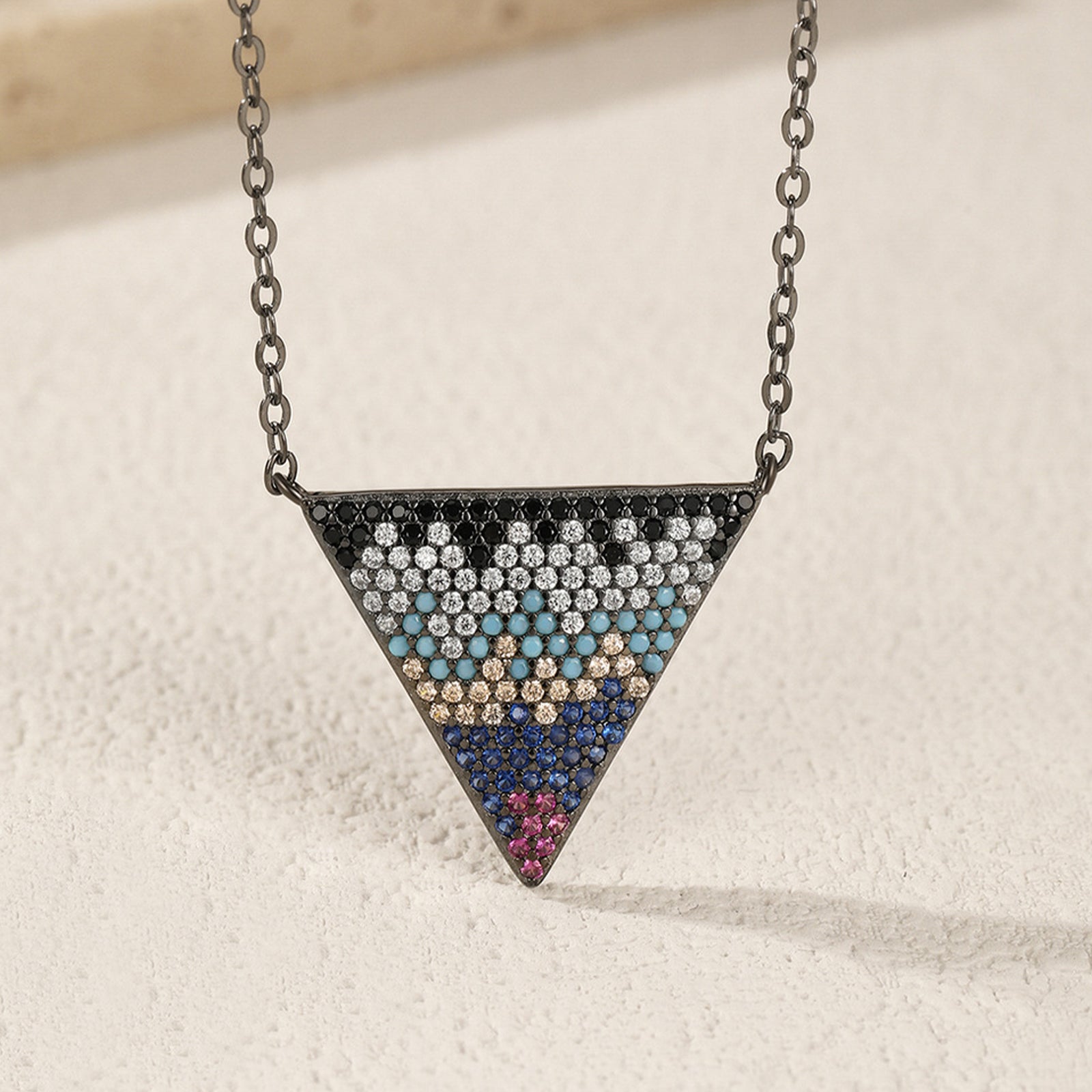 peetty cubic zirconia pendant necklace 925 sterling silver black choker Triangle 1