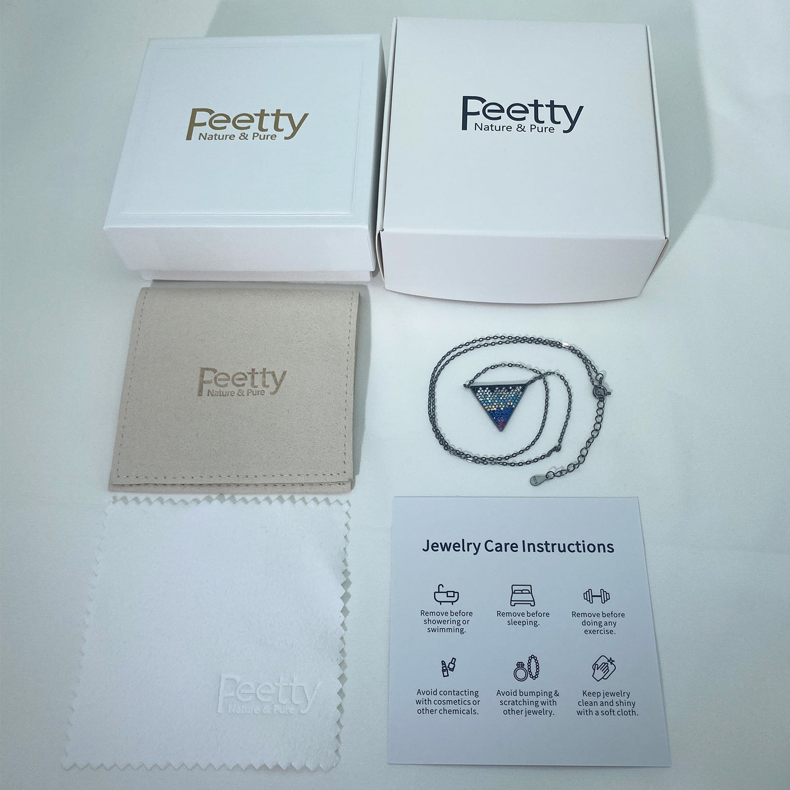 peetty cubic zirconia pendant necklace 925 sterling silver black choker Triangle package