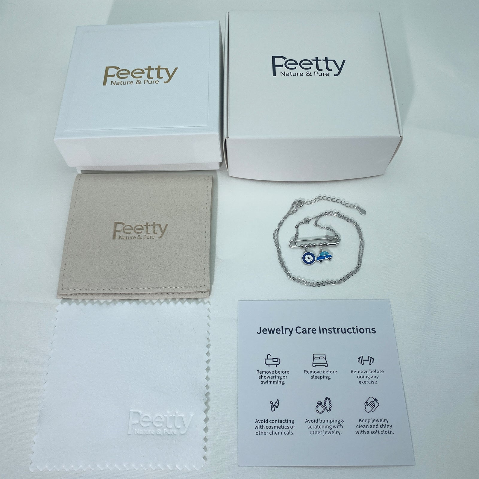 peetty evil eye pendant necklace pin enamel 925 sterling silver choker package 1