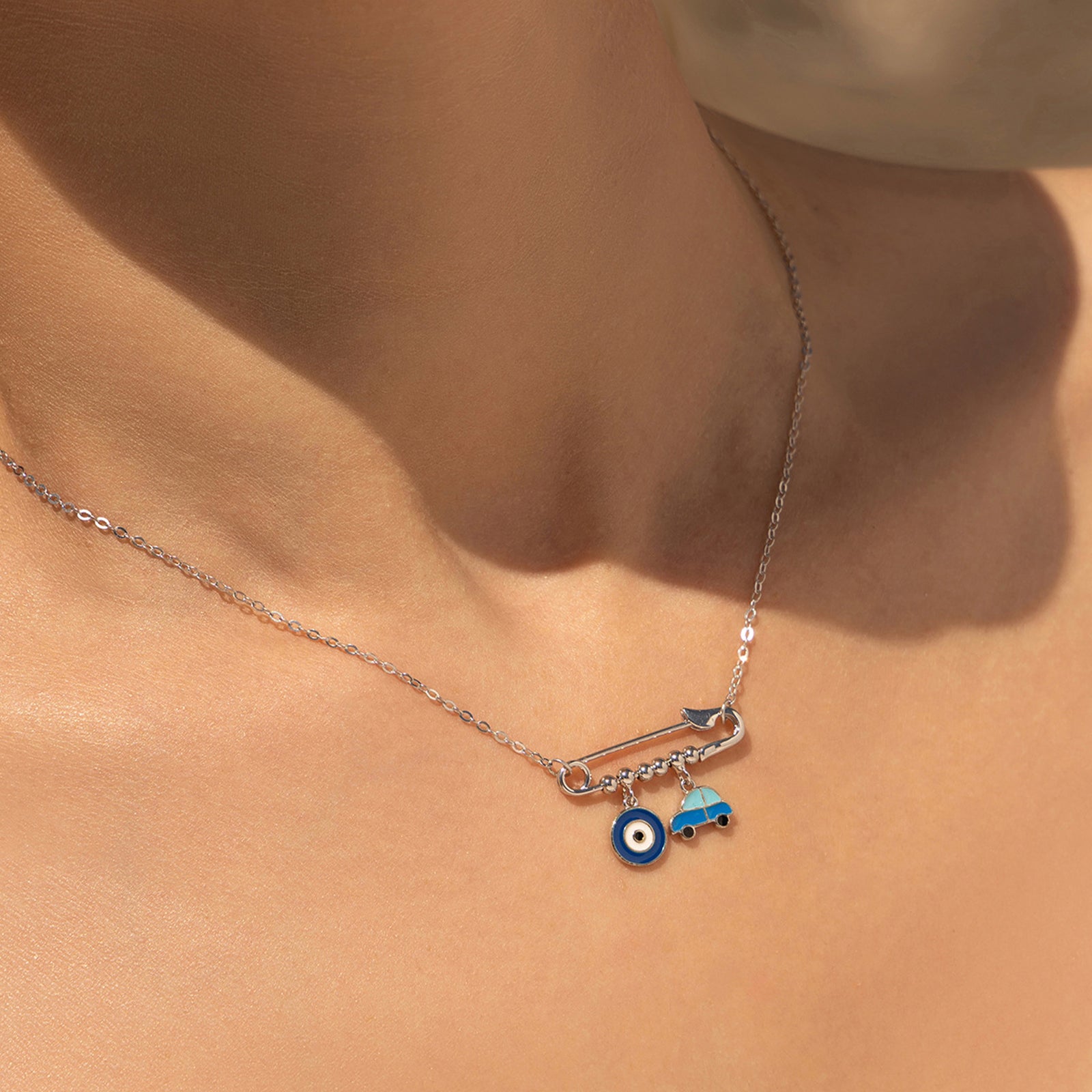 peetty evil eye pendant necklace pin enamel 925 sterling silver choker model 1
