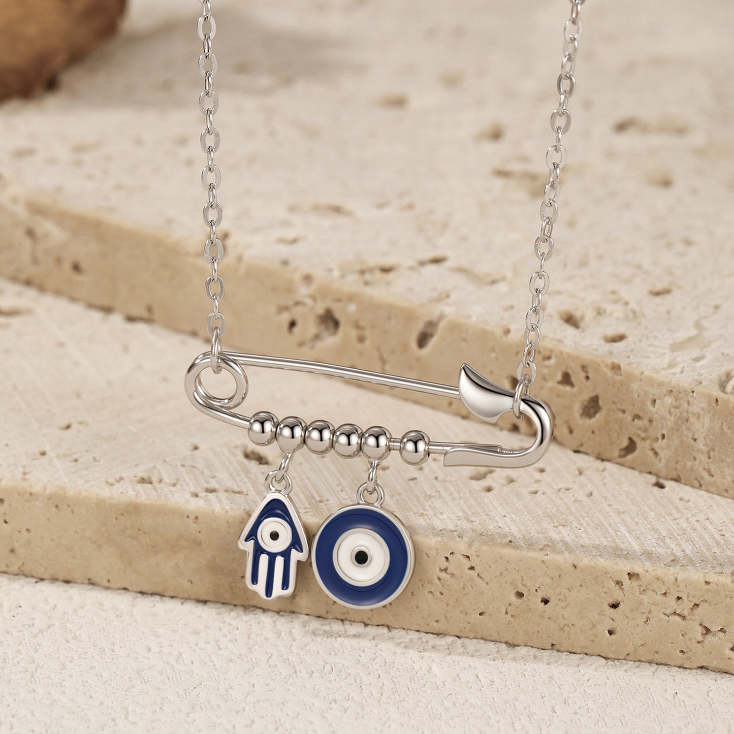 peetty evil eye pendant necklace pin enamel 925 sterling silver choker 21