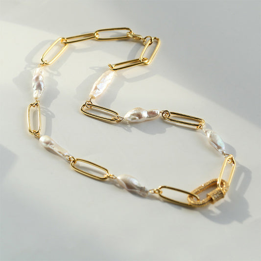 PEETTY baroque pearl necklace punk chain choker 1