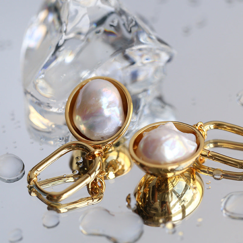 Baroque Pearl Oval Drop Earrings