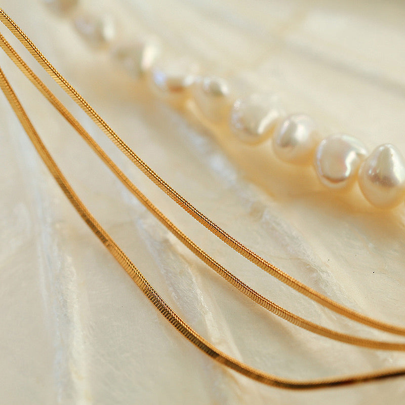 PEETTY Baroque Pearl Snake Chain Splicing Choker Pearl Necklace Detail 2