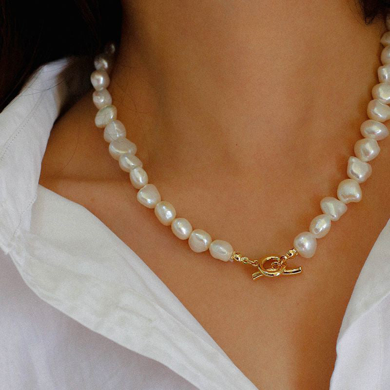 PEETTY Baroque Pearl Snake Chain Splicing Choker Pearl Necklace 3