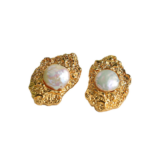PEETTY baroque pearl stud earrings wrinkle effect pearl jewelry 1