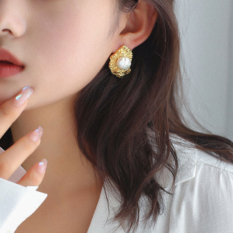 PEETTY baroque pearl stud earrings wrinkle effect pearl jewelry 2