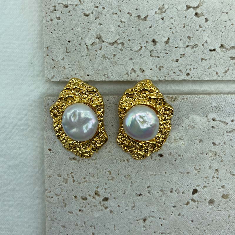 PEETTY baroque pearl stud earrings wrinkle effect pearl jewelry 3