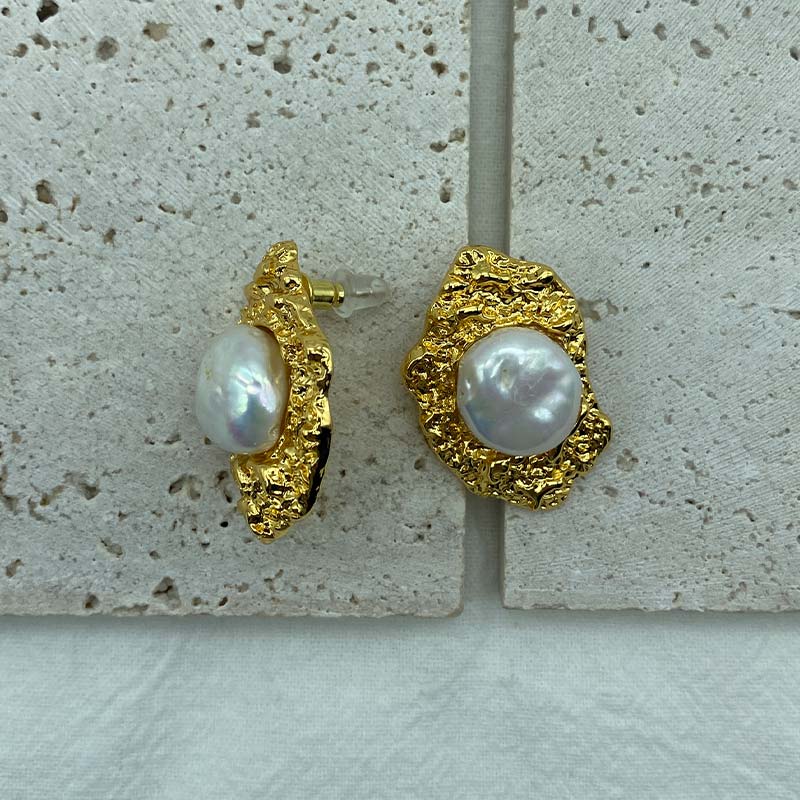 PEETTY baroque pearl stud earrings wrinkle effect pearl jewelry 4