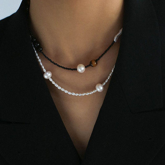 PEETTY braided pearl black agate necklace pearl choker 1