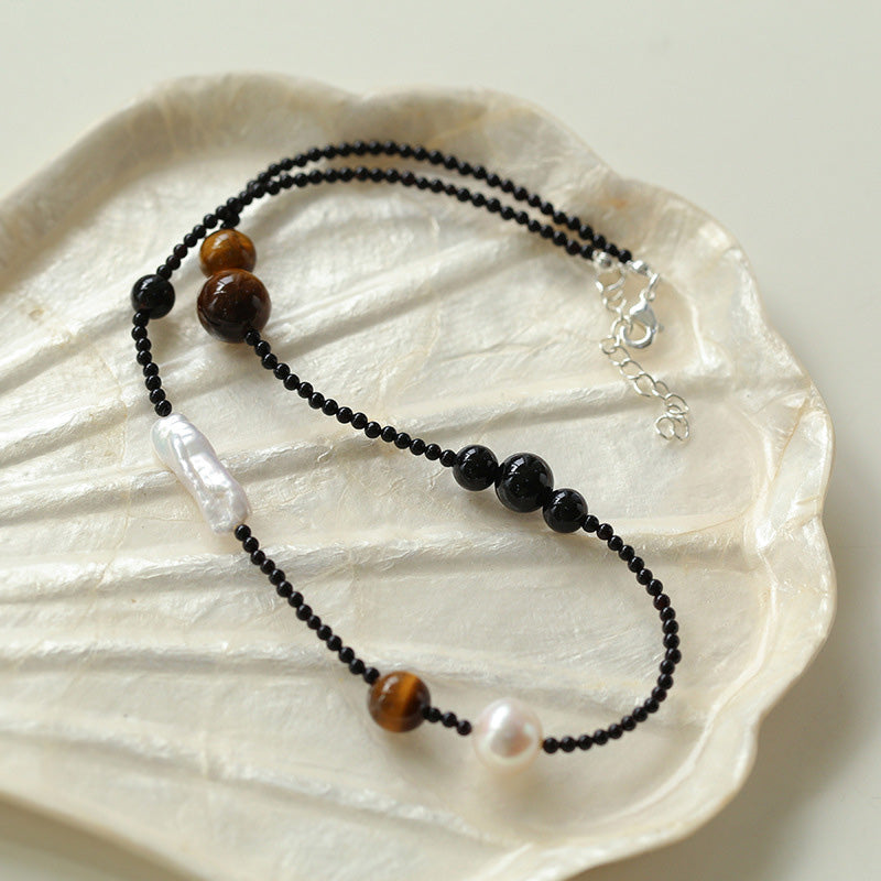 PEETTY braided pearl black agate necklace pearl choker 4