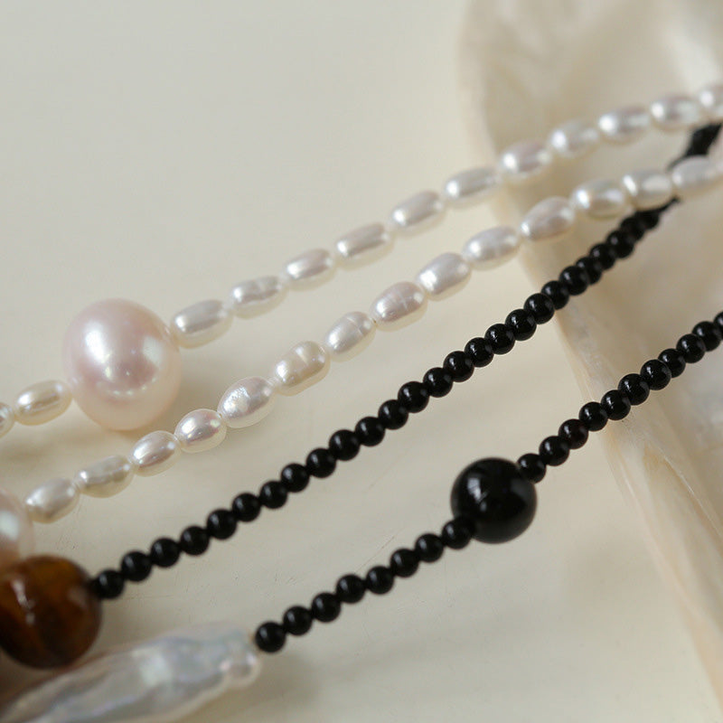 PEETTY braided pearl black agate necklace pearl choker 6