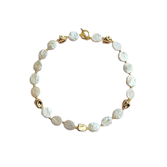 Coin Shaped Baroque Pearl Necklace