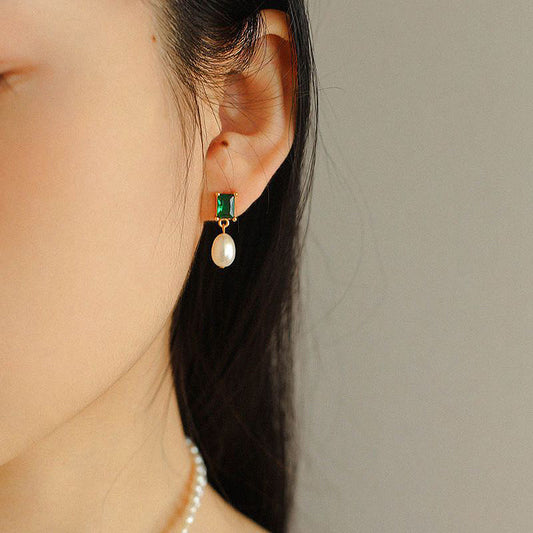 PEETTY green zircon pearl earrings dangles pearl jewelry 1