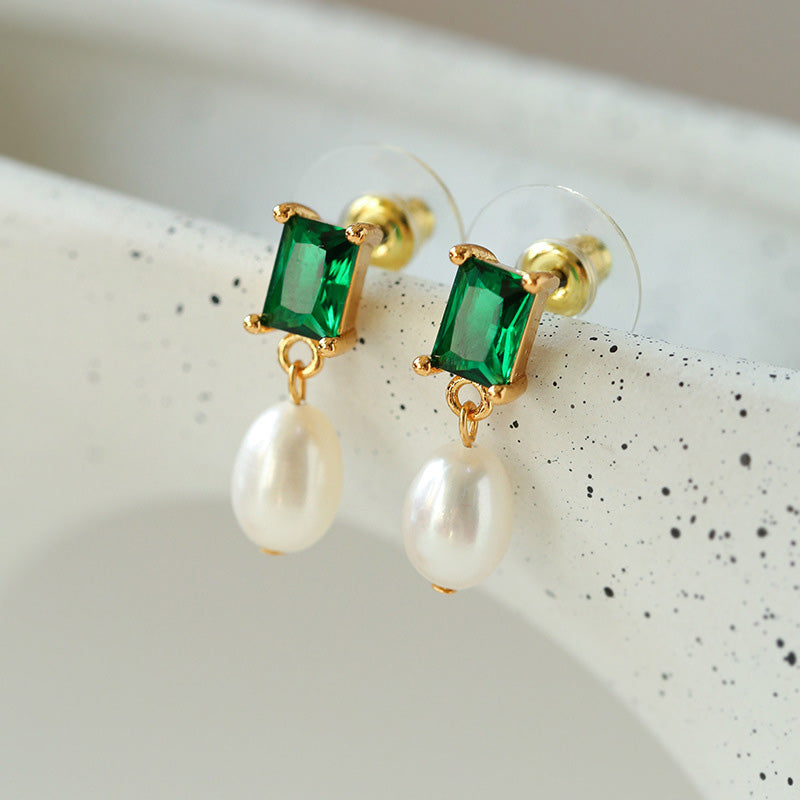 PEETTY green zircon pearl earrings dangles pearl jewelry 2