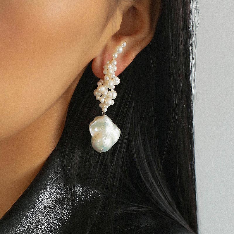 PEETTY handmade baroque pearl earrings wrap dangles L