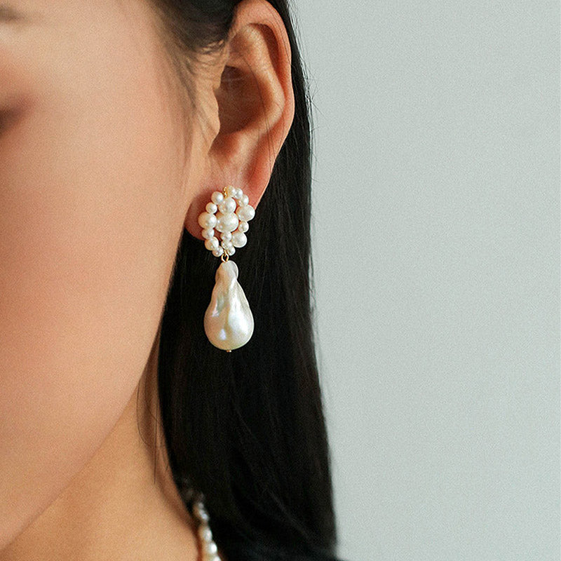 PEETTY handmade baroque pearl earrings wrap dangles S
